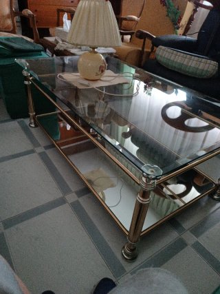 Mesa baja cristal/espejo y metal dorado