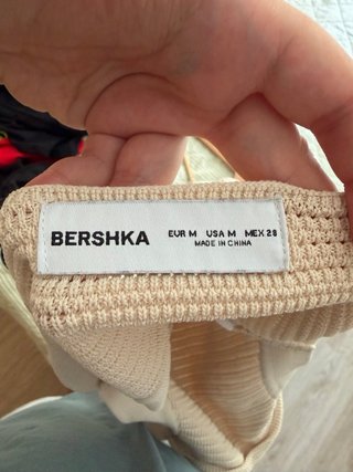 Top beige canalé cruzado