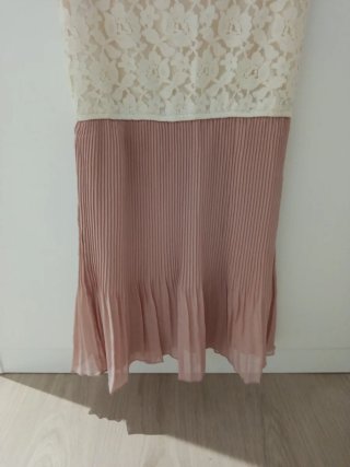 Vestido encaje beige y gasa rosa Talla M