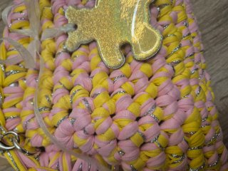 Bolso Crochet Trapillo Rosa y Amarillo