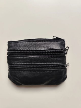 Cartera monedero cuero negro cremalleras