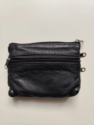 Cartera monedero cuero negro cremalleras