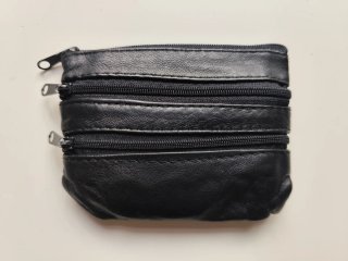 Cartera monedero cuero negro cremalleras