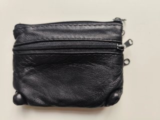 Cartera monedero cuero negro cremalleras