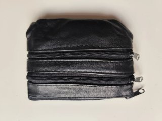 Cartera monedero cuero negro cremalleras