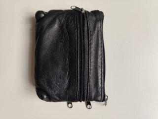Cartera monedero cuero negro cremalleras