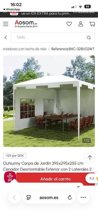 Carpa Cenador Outsunny Blanca
