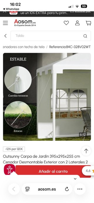 Carpa Cenador Outsunny Blanca