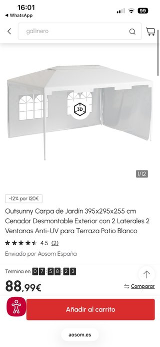 Carpa Cenador Outsunny Blanca