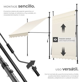 Toldo plegable para balcón con manivela 150x120x211-304 cm, beige