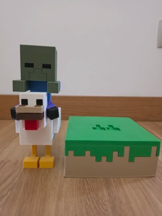 Diorama Minecraft Creeper sobre Gallina 26 cm