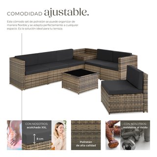 Conjunto muebles ratán trenzado cojines baúl natural 66x66x66cm