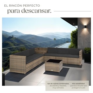 Conjunto muebles ratán trenzado cojines baúl natural 66x66x66cm