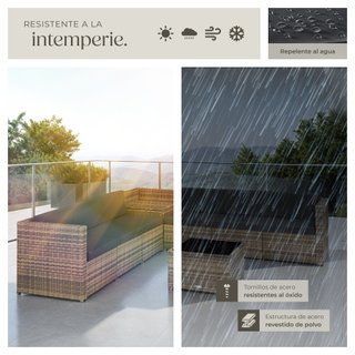 Conjunto muebles ratán trenzado cojines baúl natural 66x66x66cm