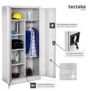 Armario archivador de acero con cierre 180 x 80 x 40 cm gris