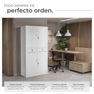 Armario archivador de acero y 2 cajones 180x80x40 cm gris claro