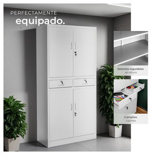 Armario archivador de acero y 2 cajones 180x80x40 cm gris claro