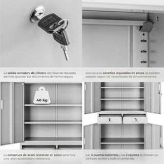 Armario archivador de acero y 2 cajones 180x80x40 cm gris claro