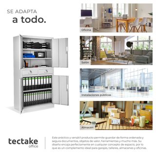 Armario archivador de acero y 2 cajones 180x80x40 cm gris claro