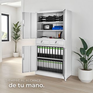 Armario archivador de acero y 2 cajones 180x80x40 cm gris claro