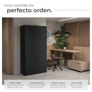 Armario archivador de acero y 2 cajones 180x90x40 cm negro