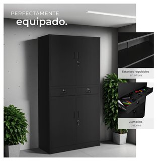 Armario archivador de acero y 2 cajones 180x90x40 cm negro