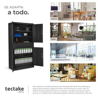 Armario archivador de acero y 2 cajones 180x90x40 cm negro