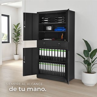 Armario archivador de acero y 2 cajones 180x90x40 cm negro