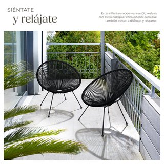 2 sillas de jardín diseño retro, estilo acapulco 70.5x69x78 cm negro