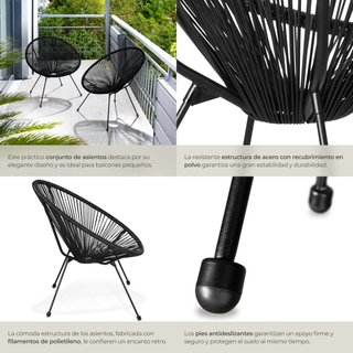 2 sillas de jardín diseño retro, estilo acapulco 70.5x69x78 cm negro