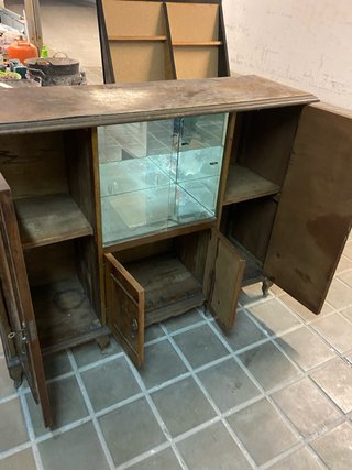 Mueble Bar Antiguo Madera y Cristal