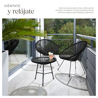 Set de 2 sillas de jardín con mesa de estilo retro Acapulco negro