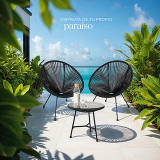 Set de 2 sillas de jardín con mesa de estilo retro Acapulco negro