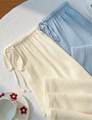 Pantalón ancho azul lino