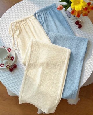 Pantalón ancho azul lino