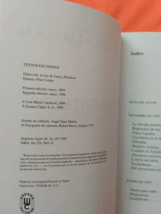 LIBRO FIRMADO. JOSE M CARRASCAL. COMENTARIOS