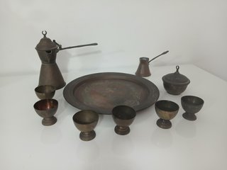 Antico Servizio Caffè Turco Rame Ottone Vintage