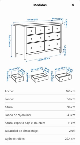 Cómoda HEMNES 8 cajones blanca