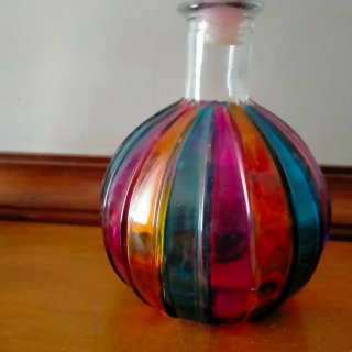2 Bottiglie Vetro Dipinte Multicolore