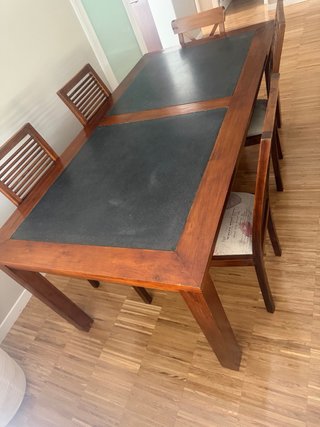 Mesa comedor madera teca y piedra natural