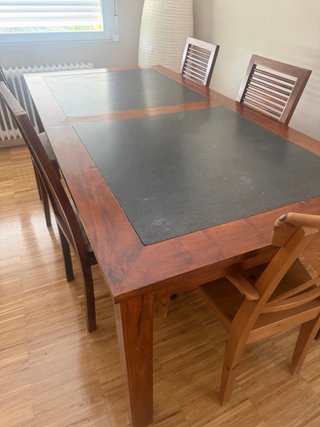 Mesa comedor madera teca y piedra natural