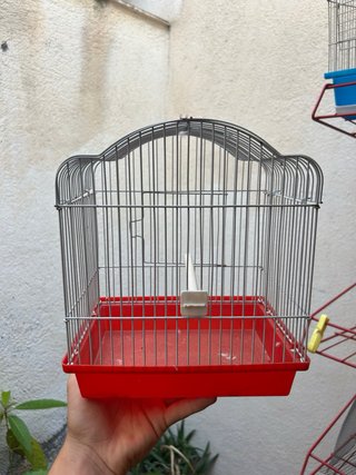 Jaula para pájaros con suelo rojo