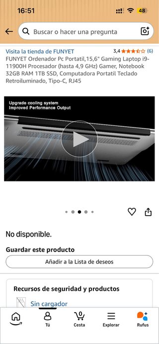 Portátil Gaming FUNYET i9 15.6 32GB RAM 1TB SSD