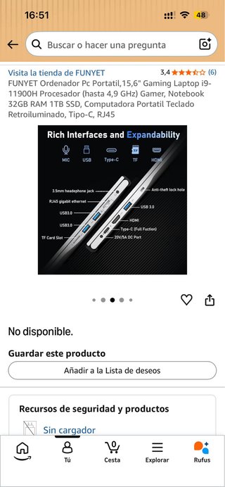 Portátil Gaming FUNYET i9 15.6 32GB RAM 1TB SSD