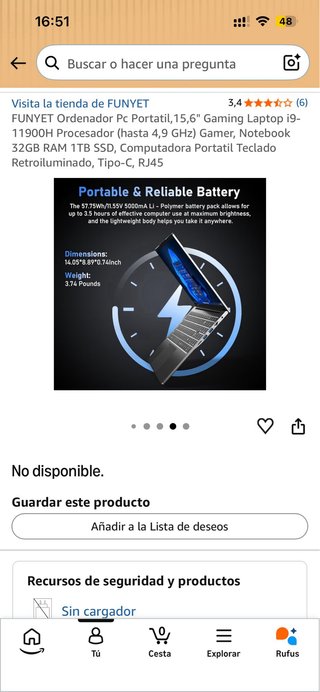 Portátil Gaming FUNYET i9 15.6 32GB RAM 1TB SSD