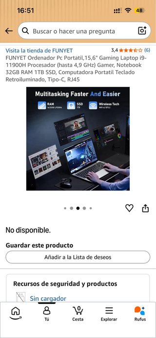 Portátil Gaming FUNYET i9 15.6 32GB RAM 1TB SSD