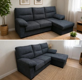 Sofá modular gris con chaise longue