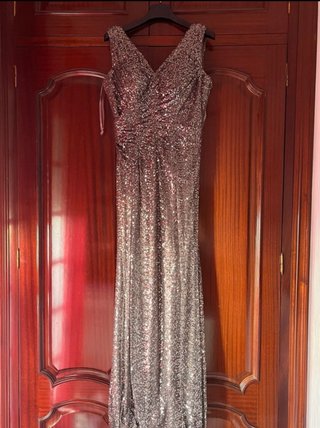 Vestido largo lentejuelas plata
