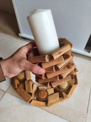 Centro de mesa madera y velas