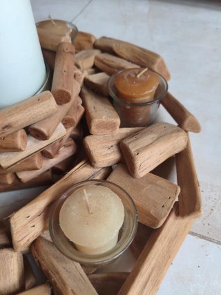 Centro de mesa madera y velas